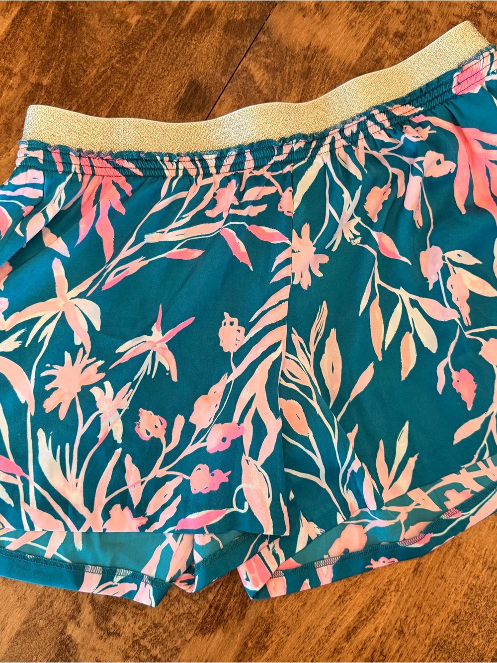 Lilly Pulitzer: Teal Floral Print Women's Shorts with Pink Accent